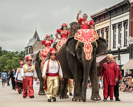 Elephants from the Big Top Parade downtown Baraboo