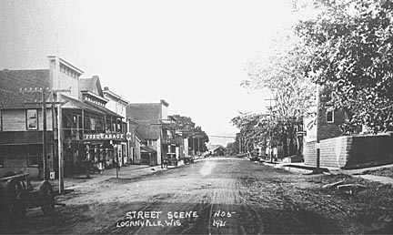 Loganville: Looking North in this 1921 photo, the first five buildings from left burned down in 1924. L-R in 1924: Farber Auto C