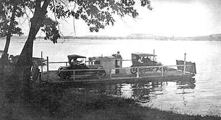 Merrimac: The Merrimac Ferry in 1916. Local boatman were ferrying passengers and teams across the river in the 1850's. Owners su