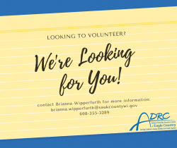Looking to Volunteer? We're looking for you! Contact Brianna Wipperfurth for more information 608-355-3289