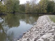 Baraboo River and bank at Douglas Landing, facing west