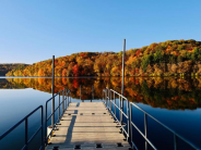 Fall view near the ADA pier at White Mound County Park.