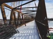 View looking through a snowy bridge towards Dane County. View looking through a snowy bridge towards Dane County.