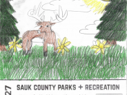 Design 4 Design 4: a deer stands in a grassy field with flowers and pine trees