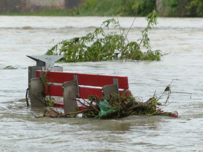 bench with high water around it