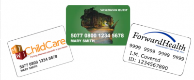 Image of Child Care, Quest, and Forward Health cards