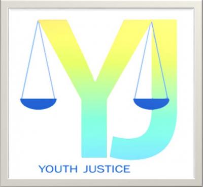 Youth Justice, YJ letters draped by two hanging scales