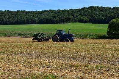Farm Tractor planting cover crops