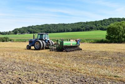 Tractor planting a cropfield