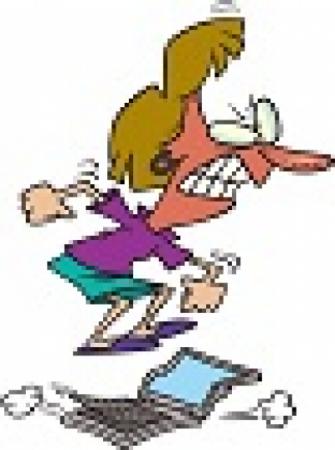 cartoon image of character jumping on a laptop computer
