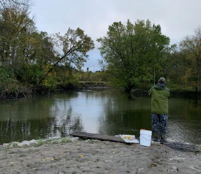 Man fishing at Douglas Landing in La Valle, WI