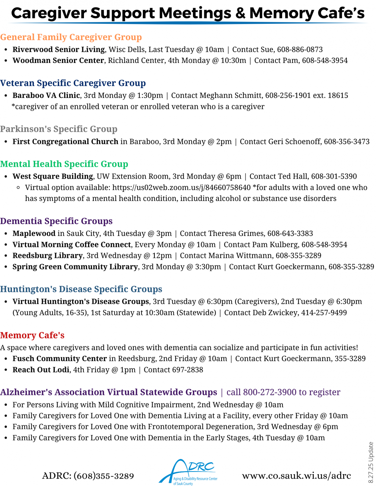 Caregiver support group listing
